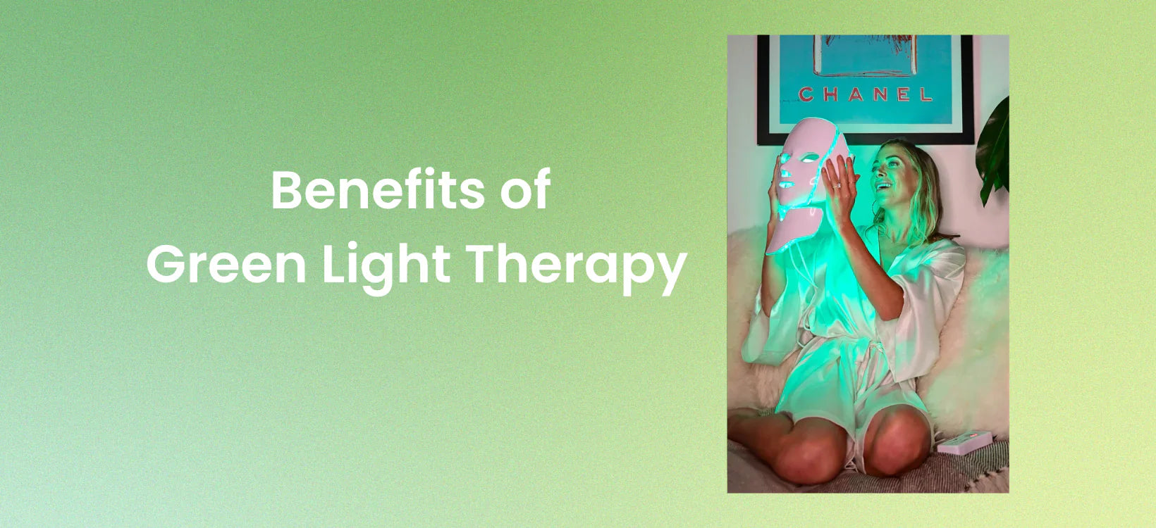 Person using green light therapy mask for skincare benefits.